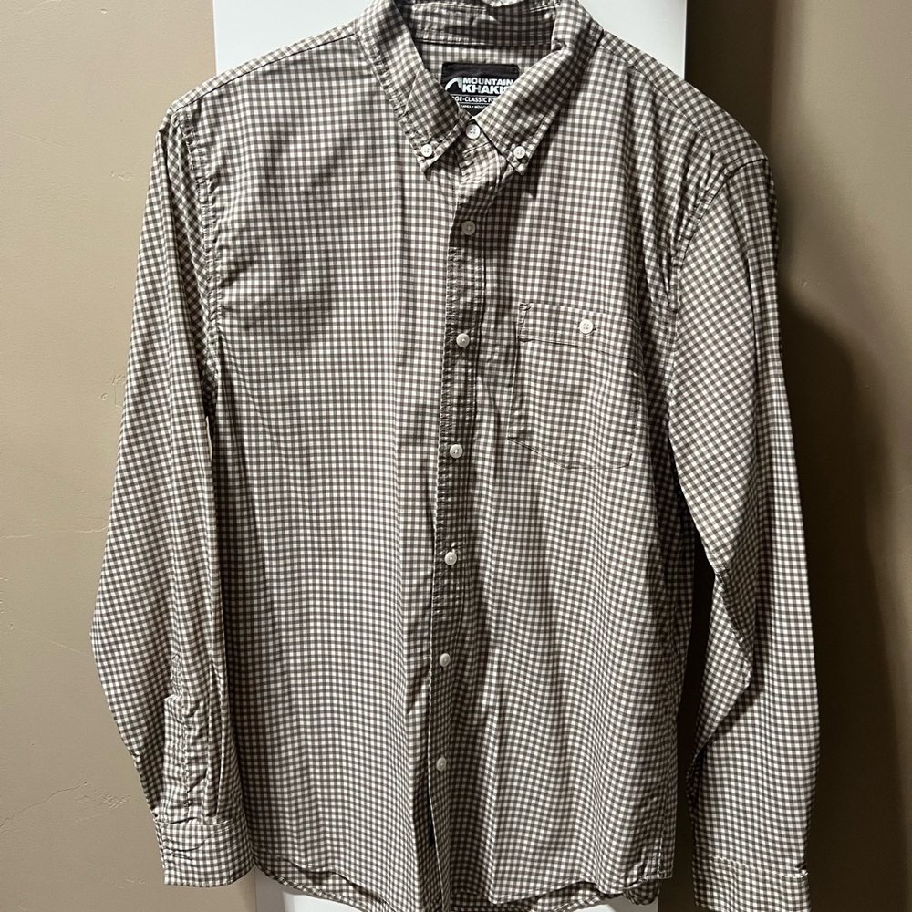 Men’s Mountain Khakis  Brown/Tan Checkered Button-Down Long Sleeve Shirt